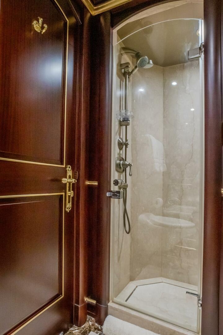 a shower with a glass door aboard STATUS QUO Yacht for Sale