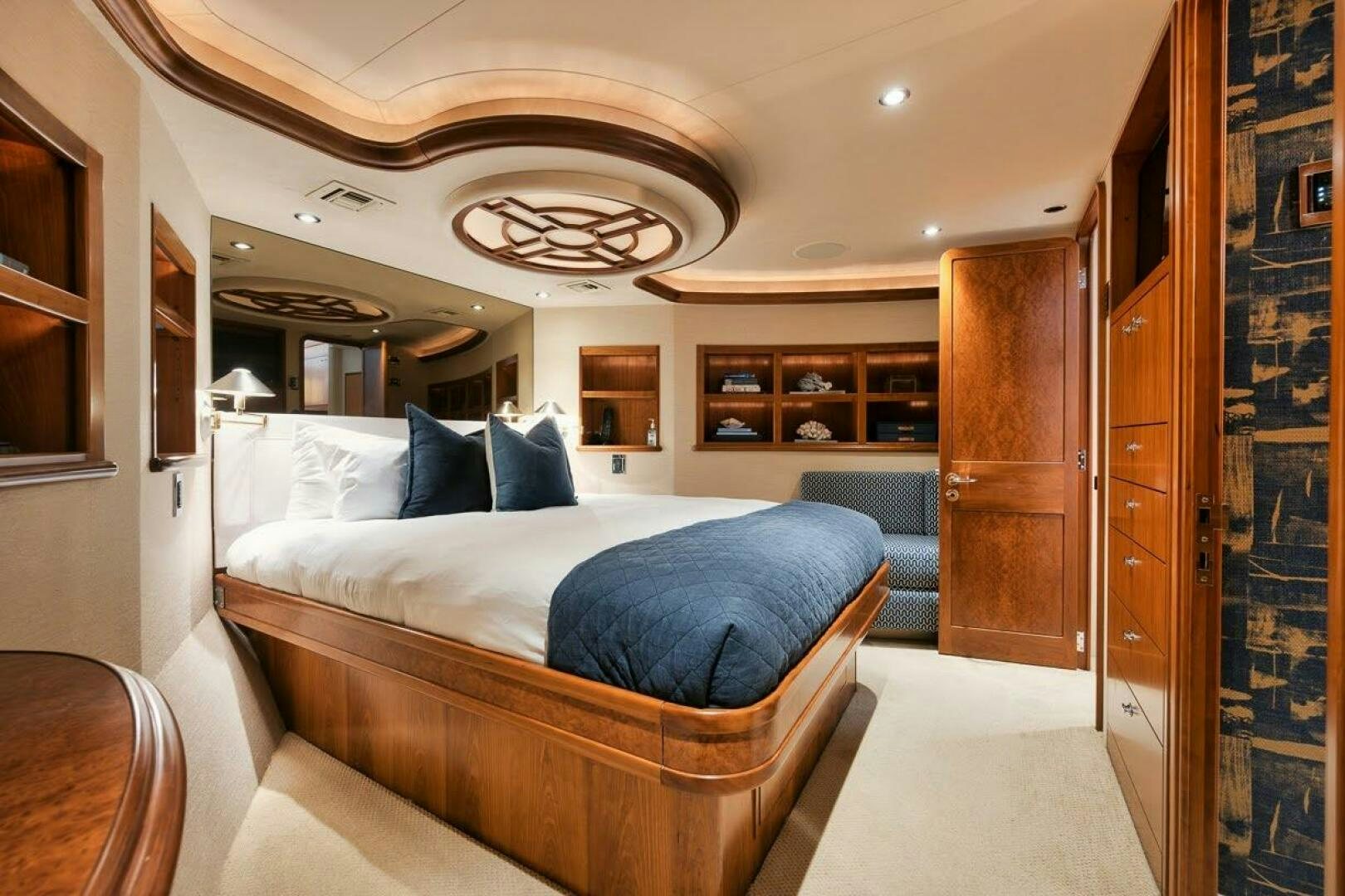 a bed in a room aboard SLEEPOVER Yacht for Sale