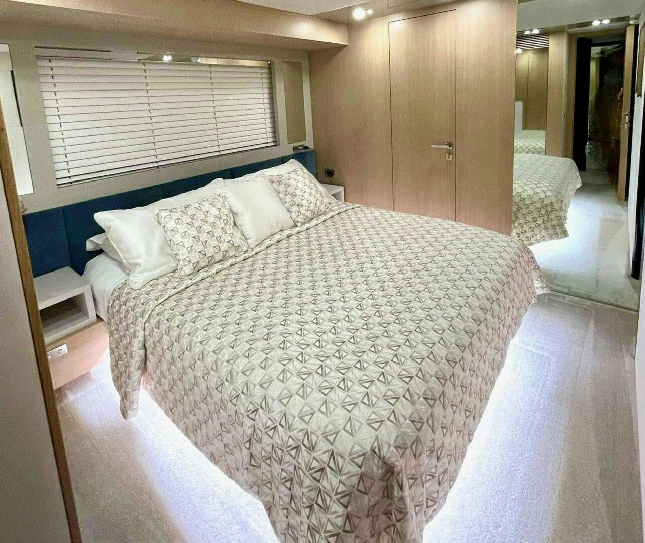 a bed in a hotel room aboard MISS TER Yacht for Sale