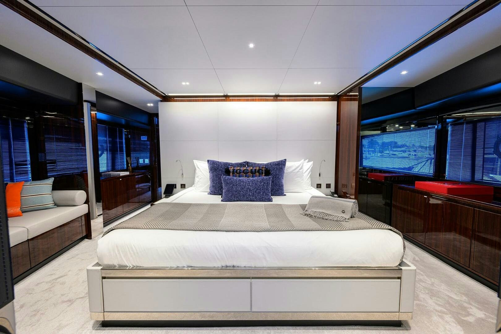 a large bed in a room aboard 90 RIVA 2023 Yacht for Sale
