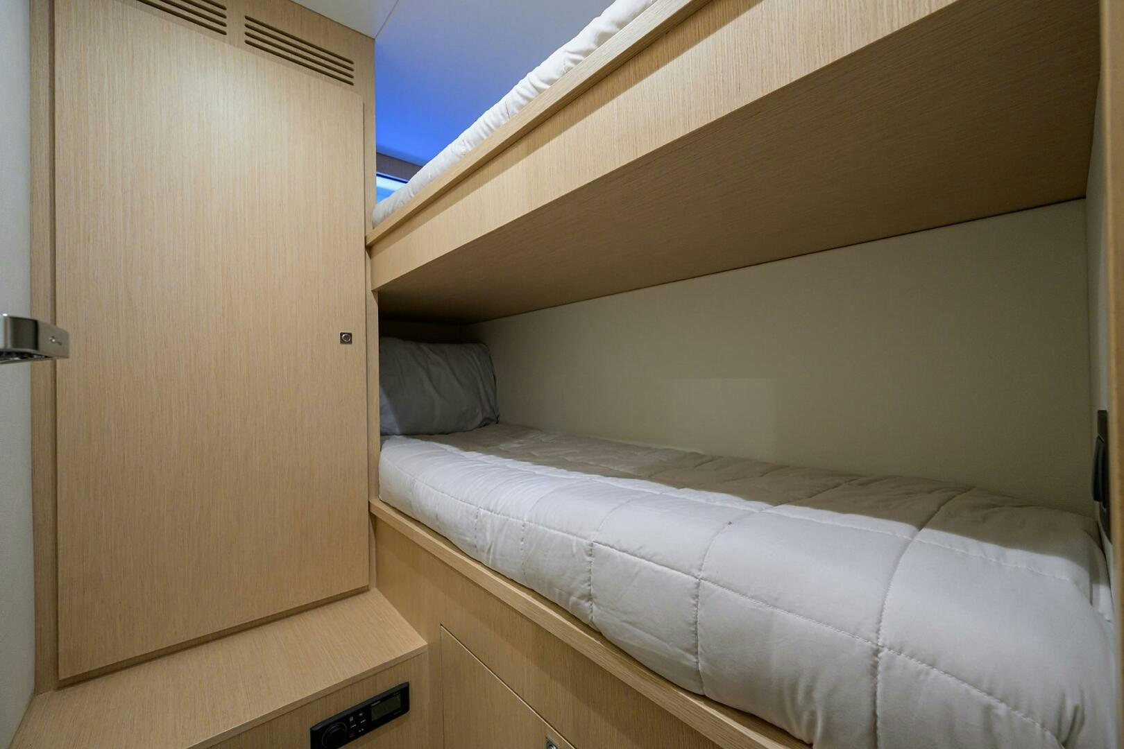 a bed with a white sheet aboard 90 RIVA 2023 Yacht for Sale