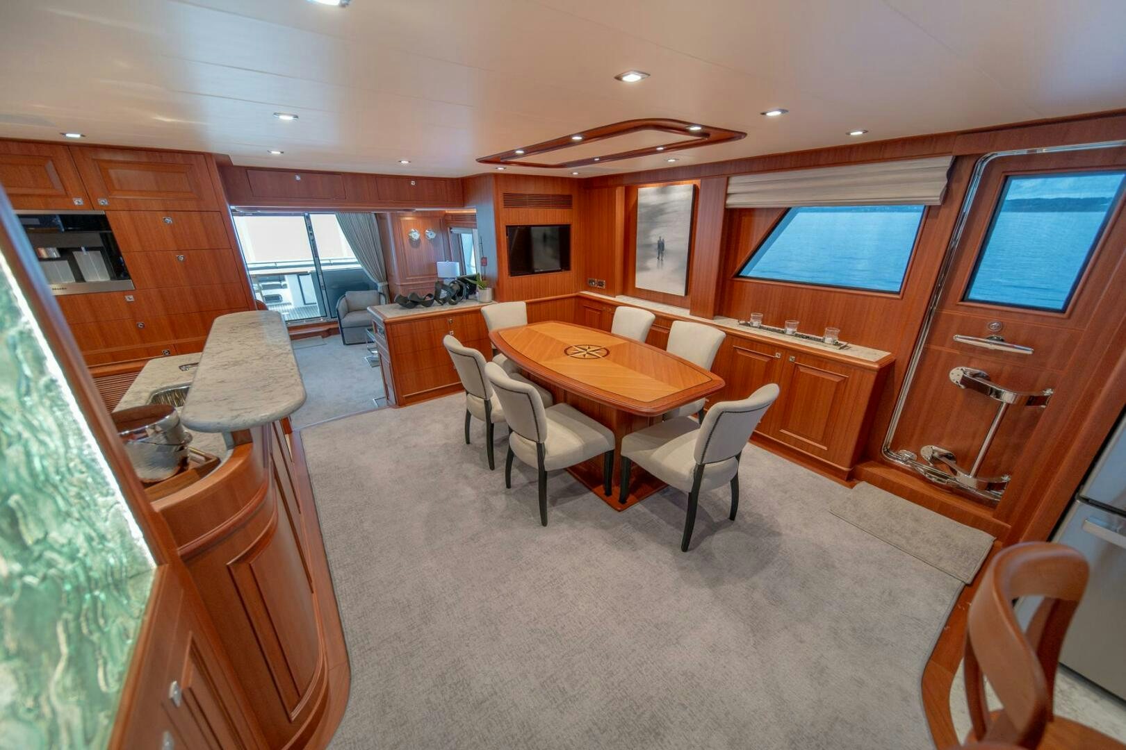a large kitchen and dining room aboard ABRI SUR LA MER Yacht for Sale