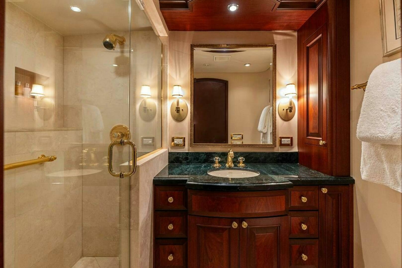 a bathroom with a marble counter top aboard STARLIGHT Yacht for Sale