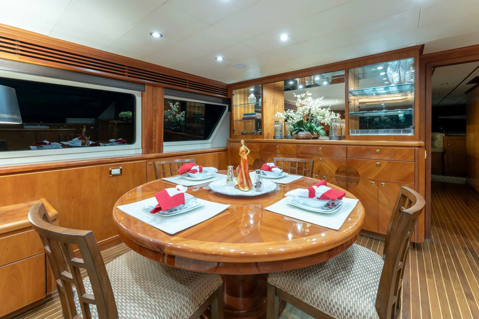 a dining table in a kitchen aboard UN WINE Yacht for Sale