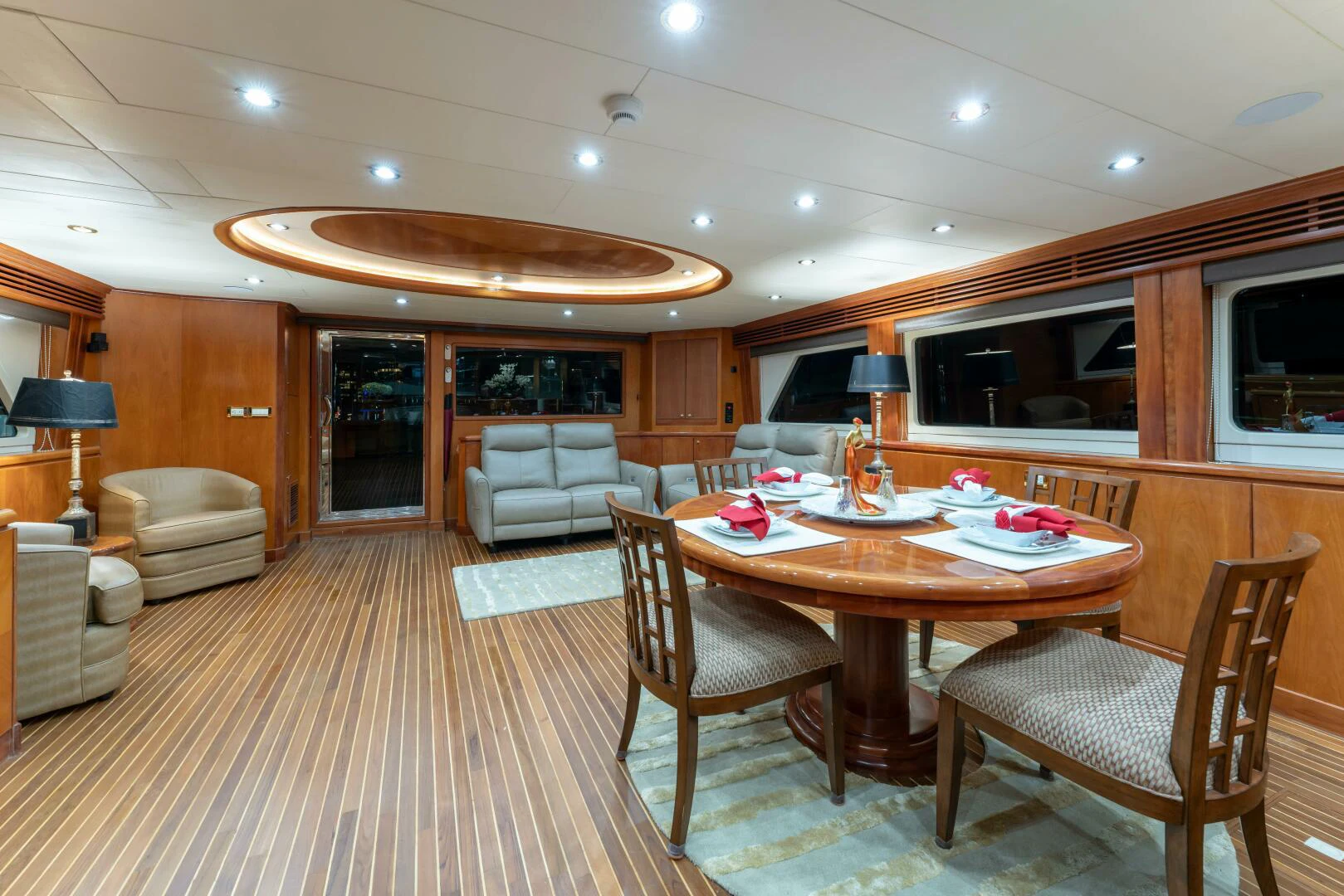 a large kitchen and dining room area aboard UN WINE Yacht for Sale