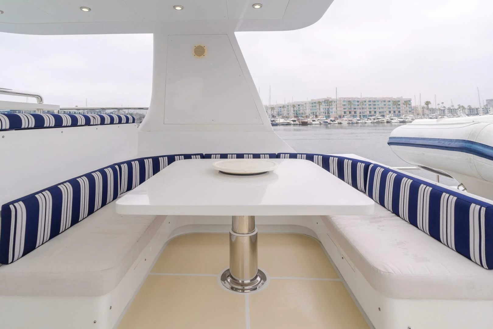 a white table on a boat aboard UNDAUNTED Yacht for Sale