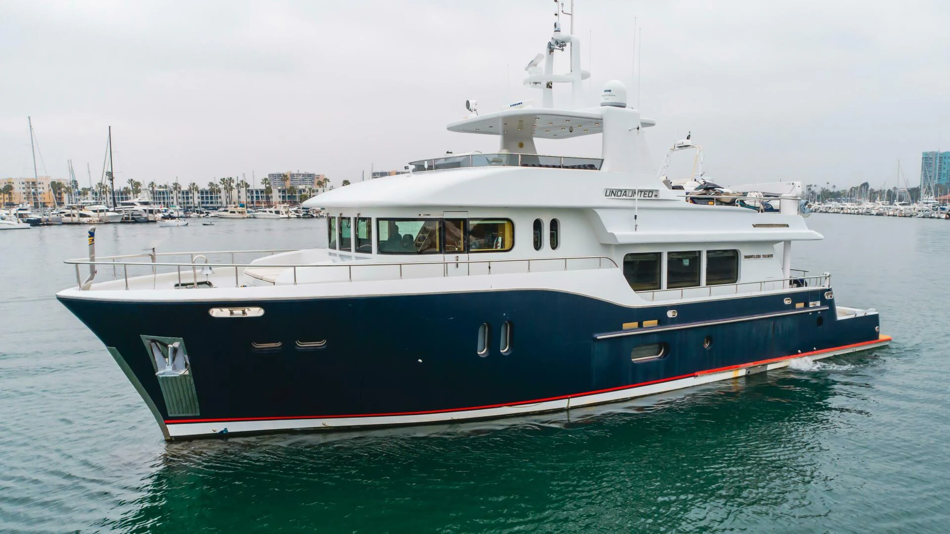 a boat in the water aboard UNDAUNTED Yacht for Sale