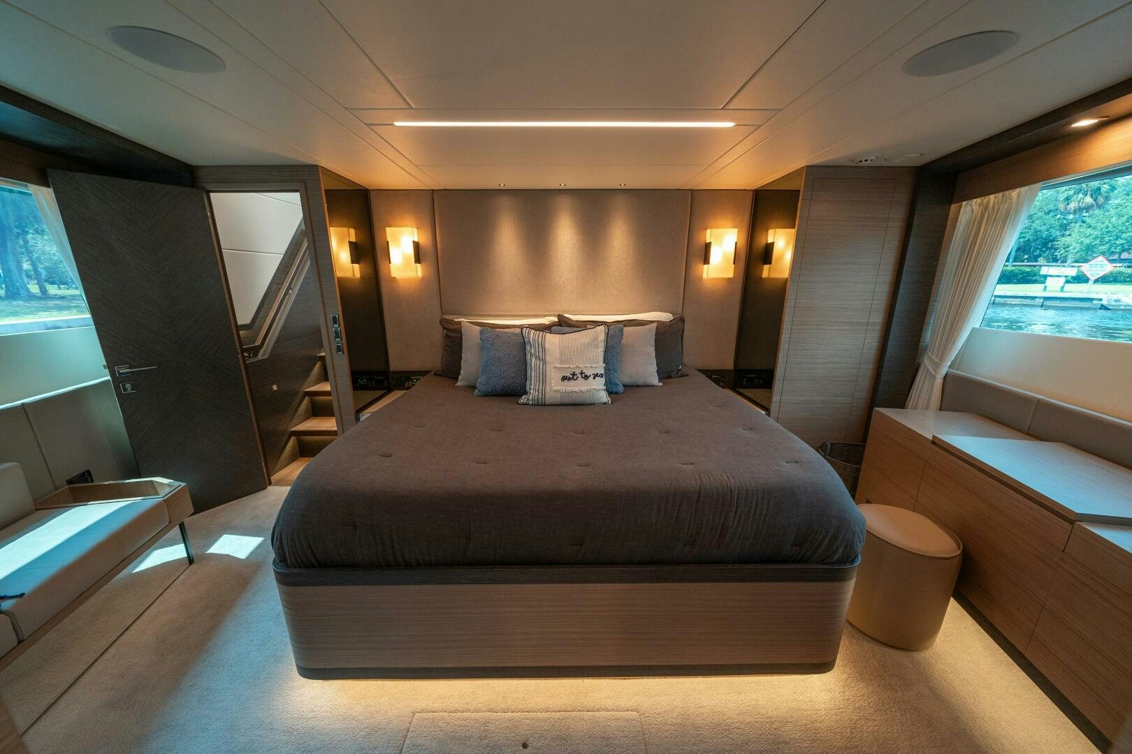 a bed in a room aboard AFTER MIDNIGHT Yacht for Sale