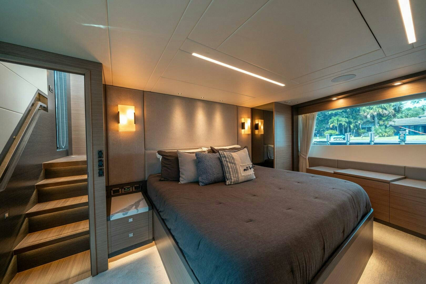 a bed in a room aboard AFTER MIDNIGHT Yacht for Sale