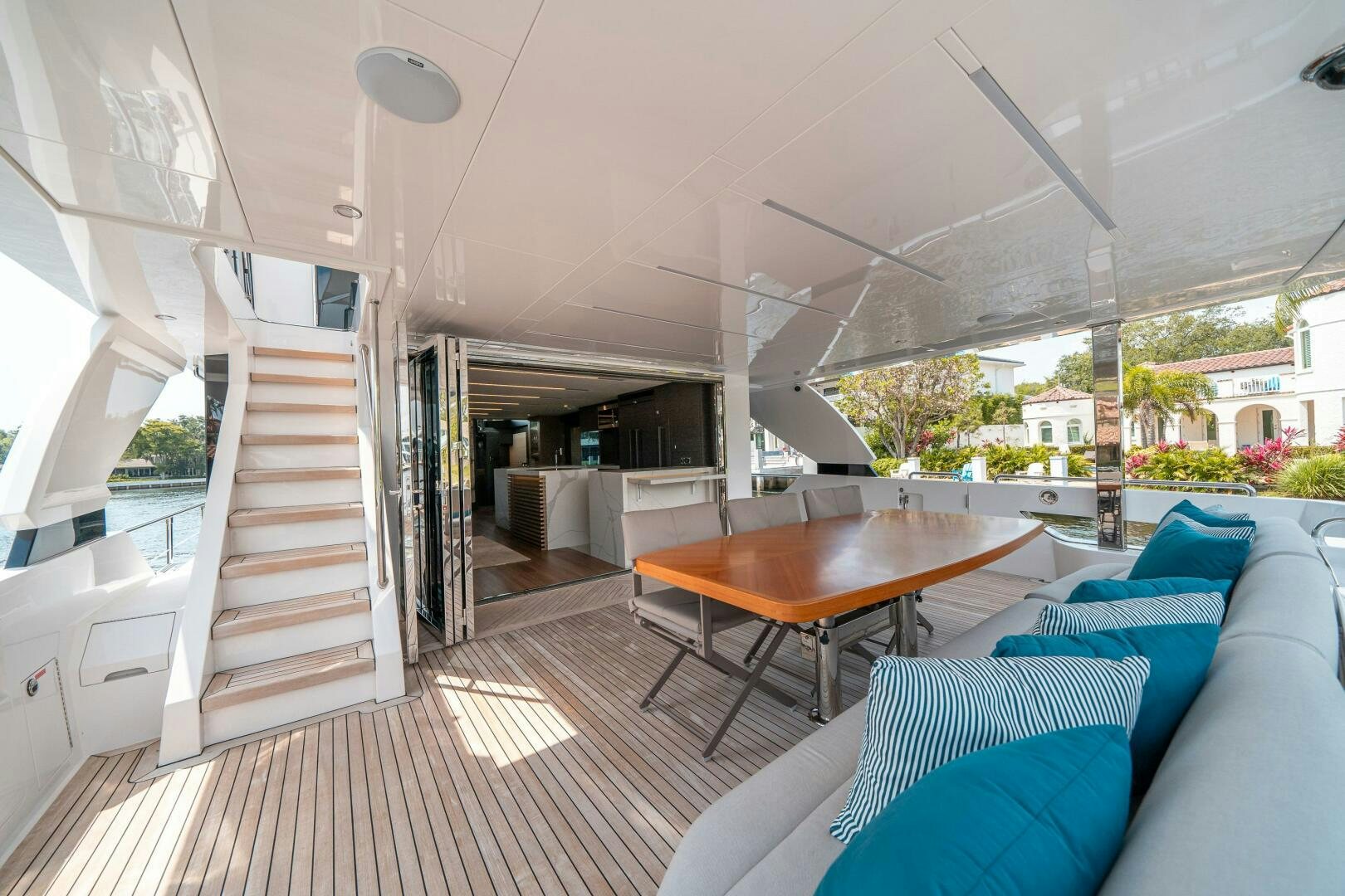 a modern looking living room aboard AFTER MIDNIGHT Yacht for Sale