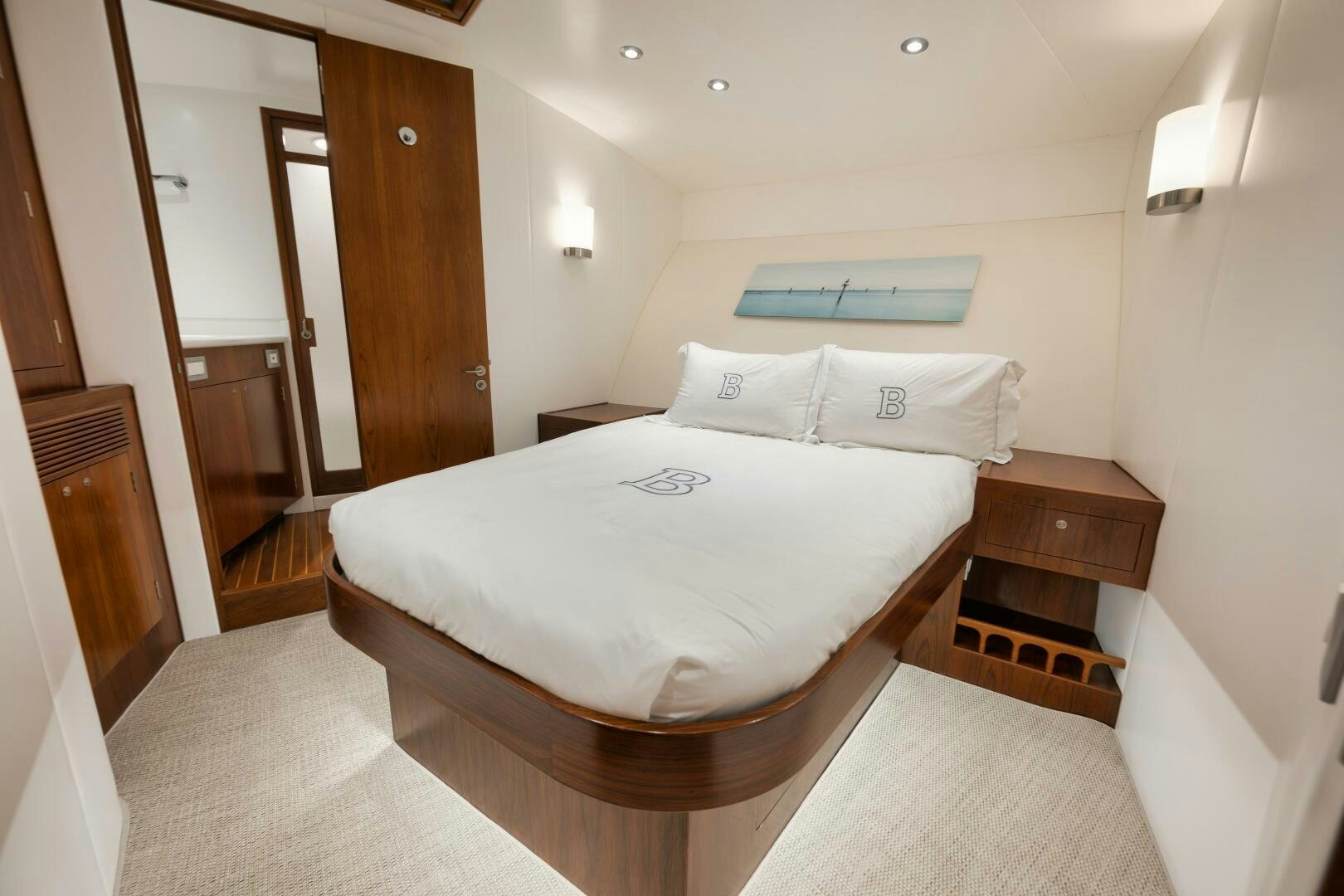 a bed in a hotel room aboard BOXER Yacht for Sale