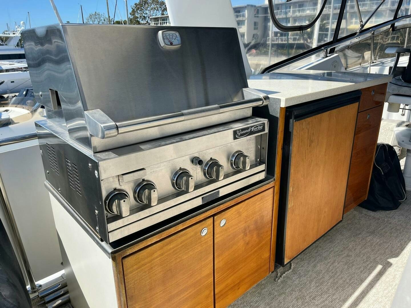 a large black grill aboard LADY T Yacht for Sale