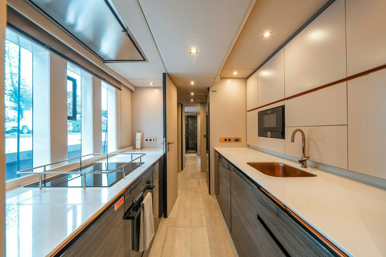 a kitchen with a large island aboard SECOND CHANCE Yacht for Sale