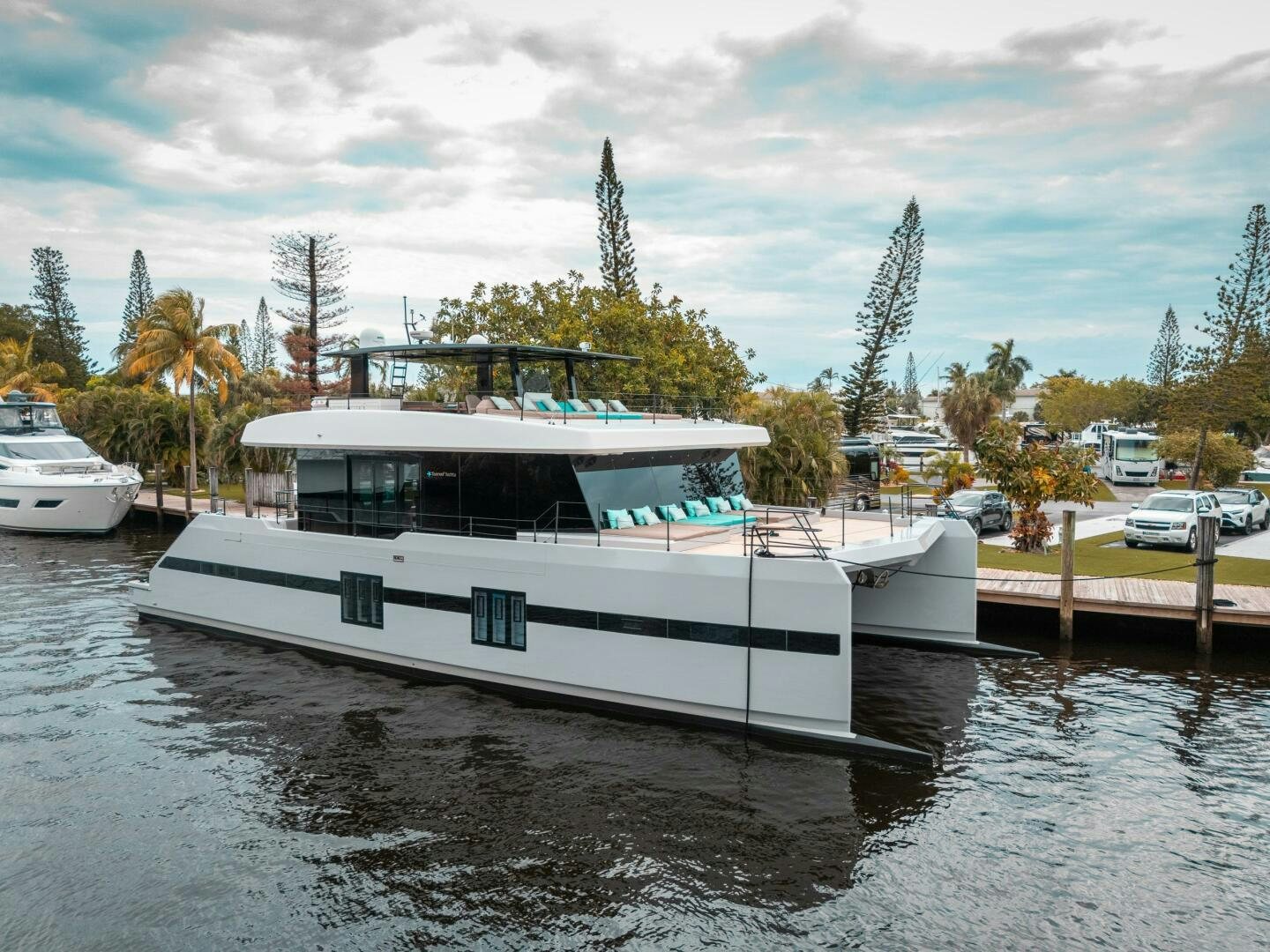 a boat docked at a pier aboard SECOND CHANCE Yacht for Sale