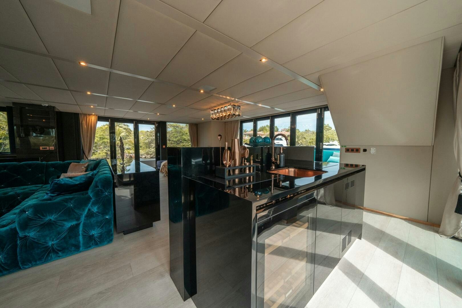 a large room with a table and chairs aboard SECOND CHANCE Yacht for Sale