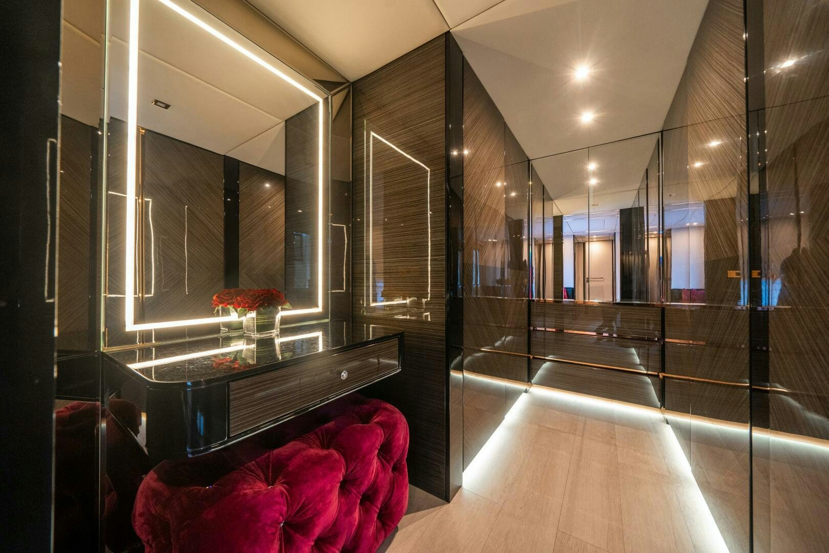a room with a large mirror aboard SECOND CHANCE Yacht for Sale