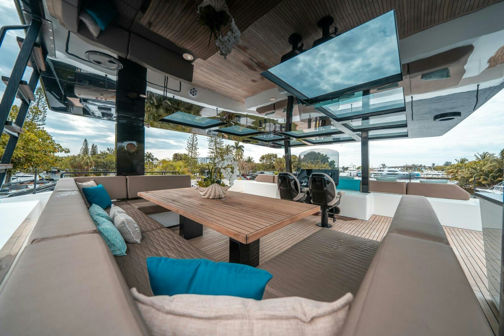 a rooftop patio with a pool aboard SECOND CHANCE Yacht for Sale