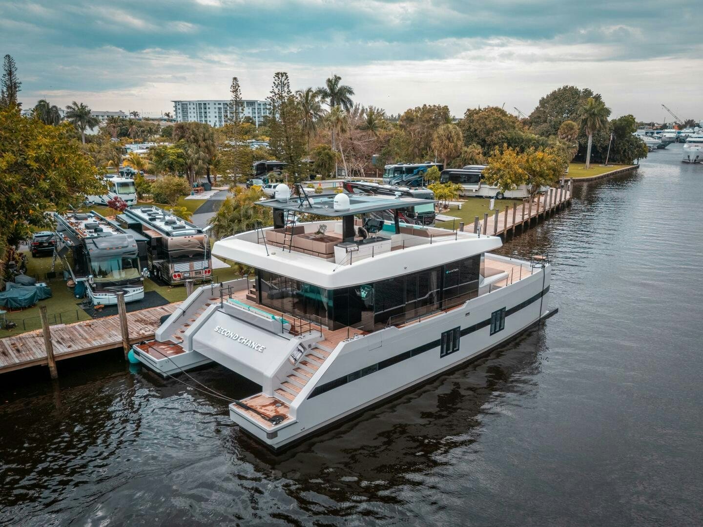 a boat in a river aboard SECOND CHANCE Yacht for Sale