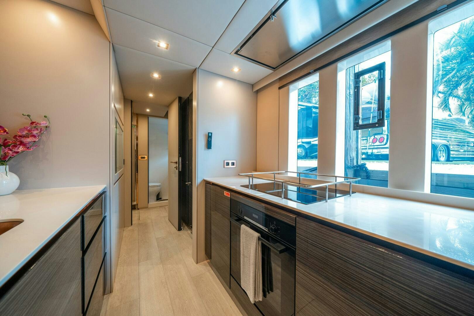 a kitchen with a large island aboard SECOND CHANCE Yacht for Sale