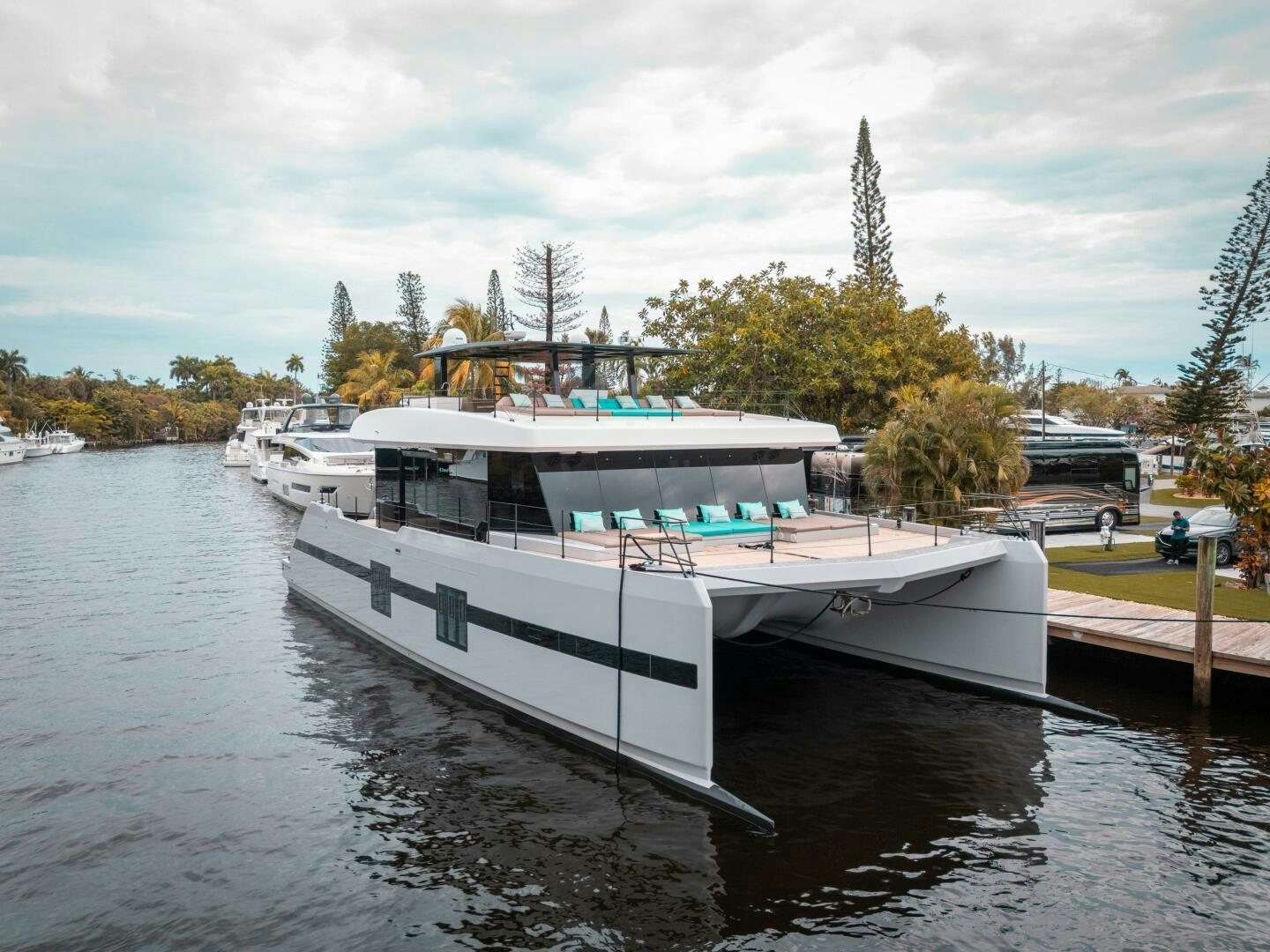 a boat docked at a pier aboard SECOND CHANCE Yacht for Sale