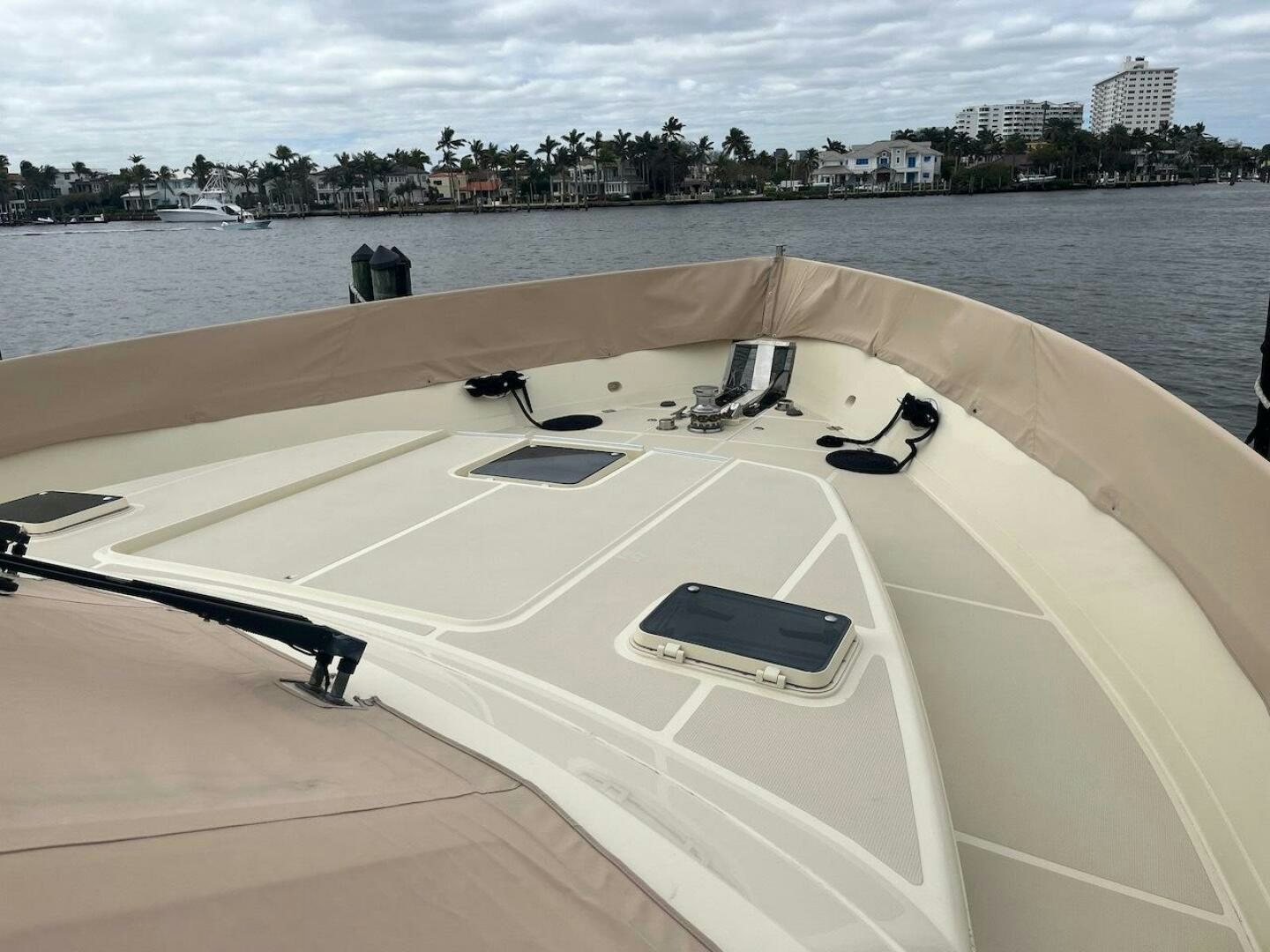 a deck with a laptop and a laptop on it aboard MOODY BLUE Yacht for Sale