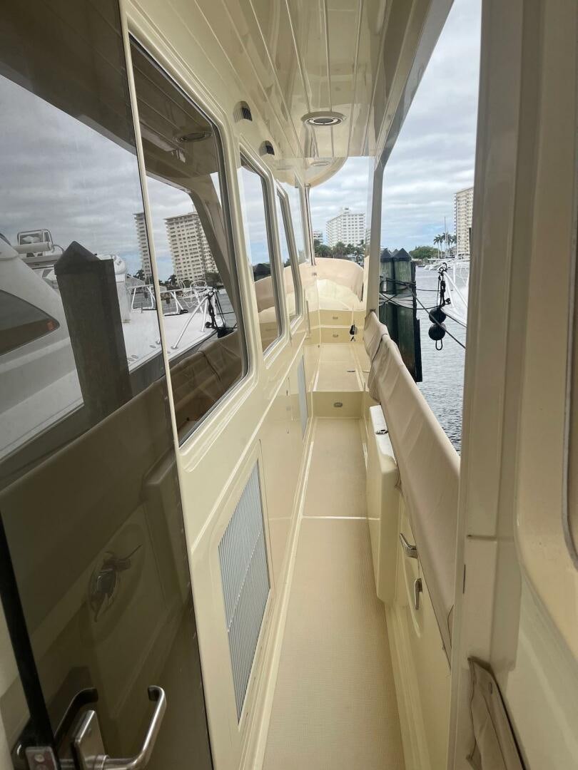 a view of a city from inside a building aboard MOODY BLUE Yacht for Sale