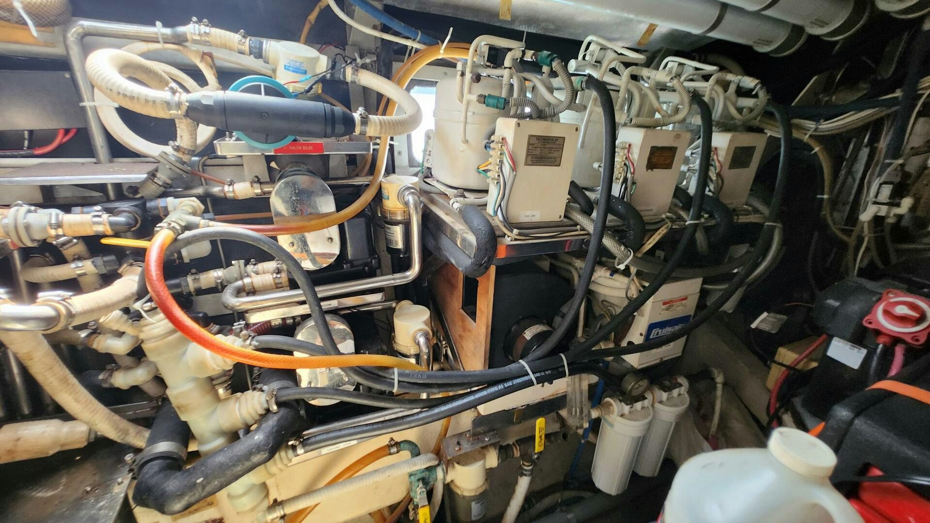 a large group of engine parts aboard MAYA Yacht for Sale