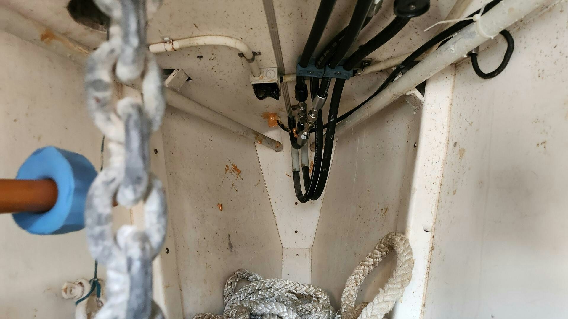 a room with pipes and wires aboard MAYA Yacht for Sale