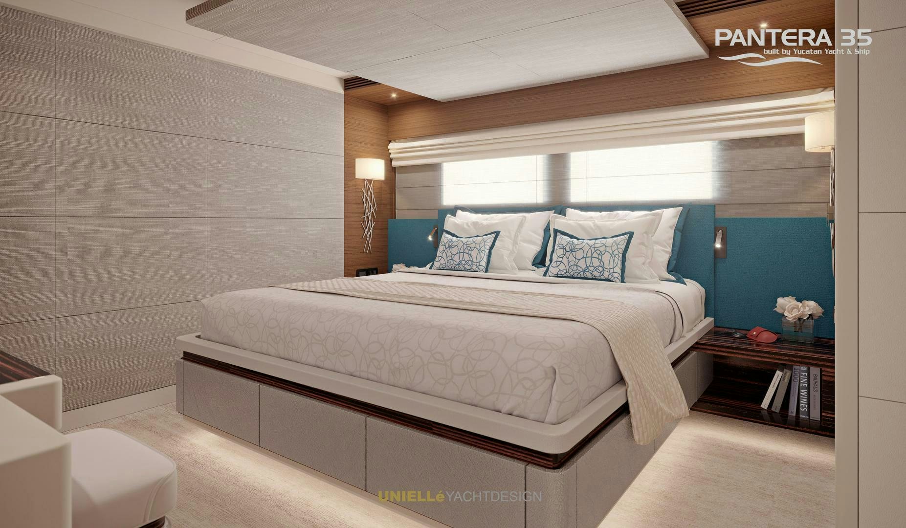 a bed in a room aboard PANTERA 35 Yacht for Sale