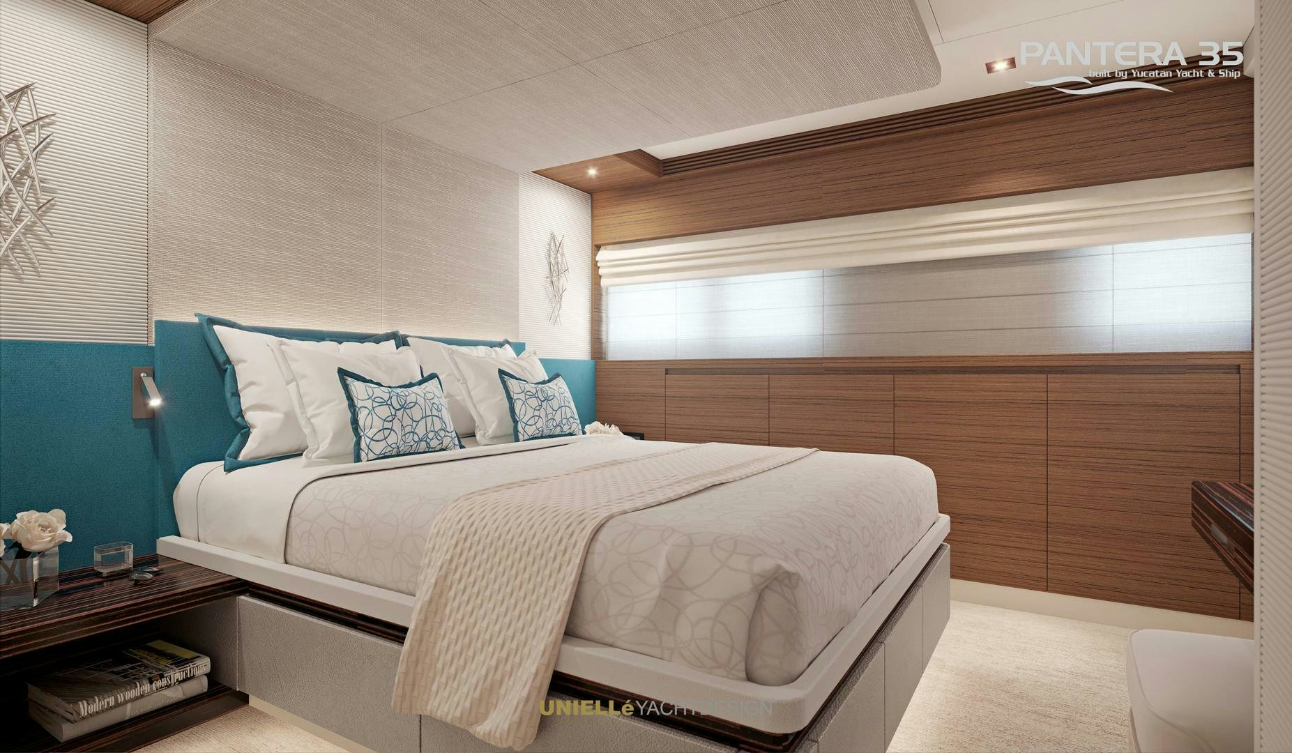a bed in a room aboard PANTERA 35 Yacht for Sale