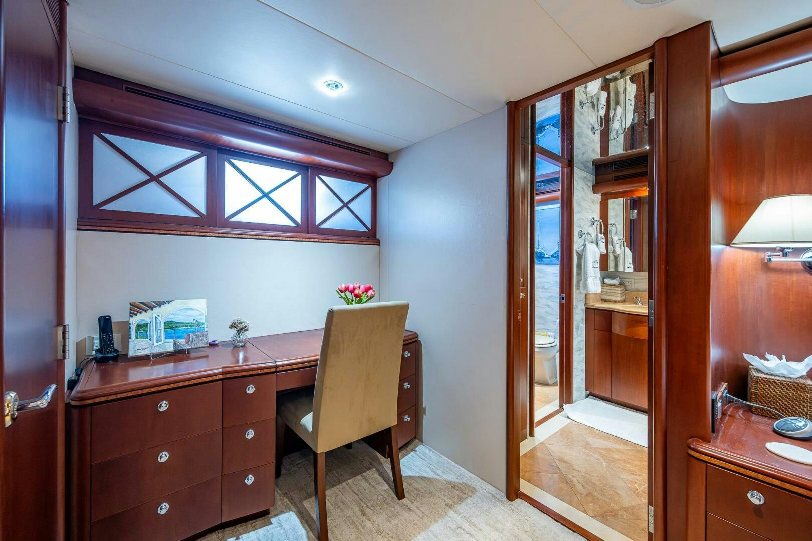 a room with a desk and a chair aboard LADY LORRAINE Yacht for Sale