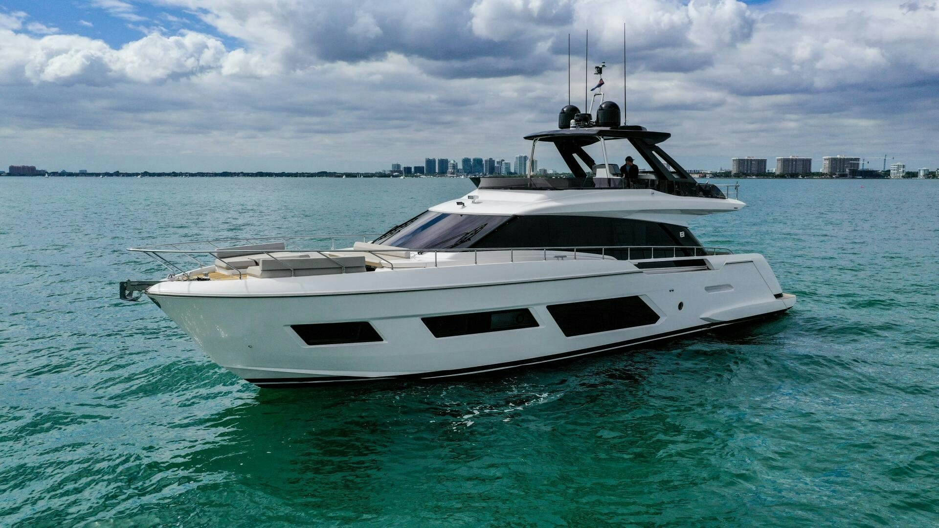 a white yacht in the water aboard GIULIA Yacht for Sale