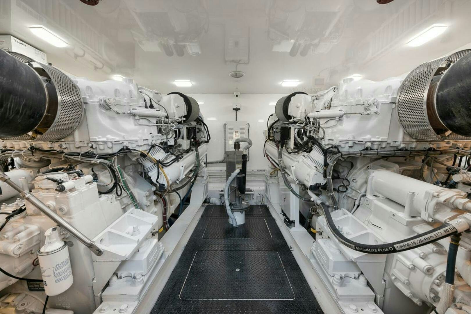 a room with several large pipes aboard SWEETUMS Yacht for Sale