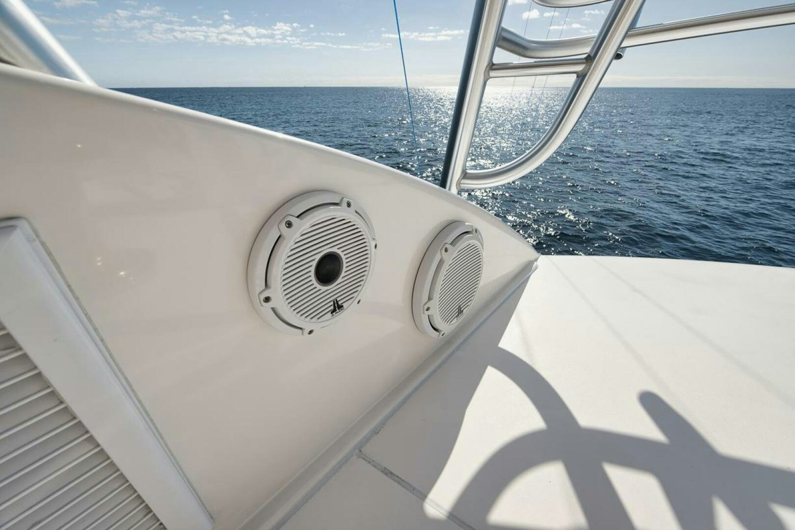 a boat with a circular object on the front aboard SWEETUMS Yacht for Sale