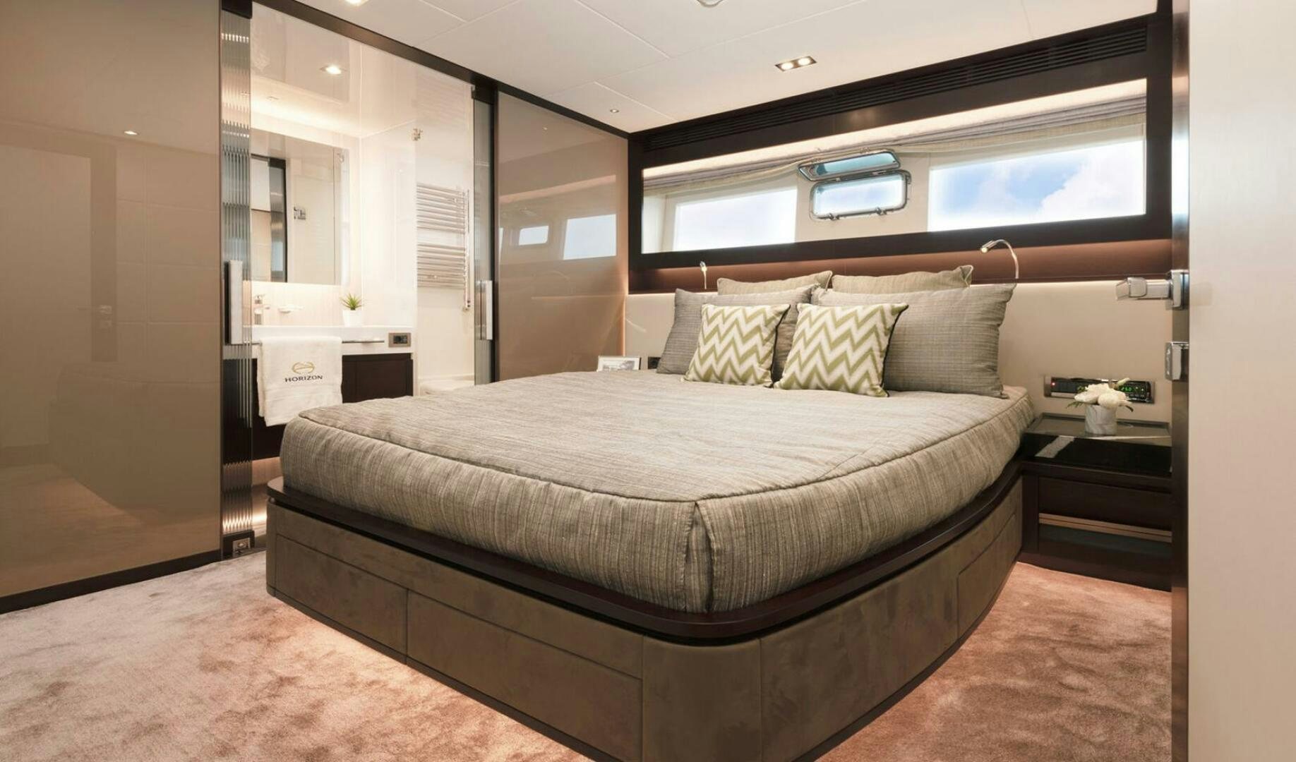 a bed in a room aboard ICE Yacht for Sale