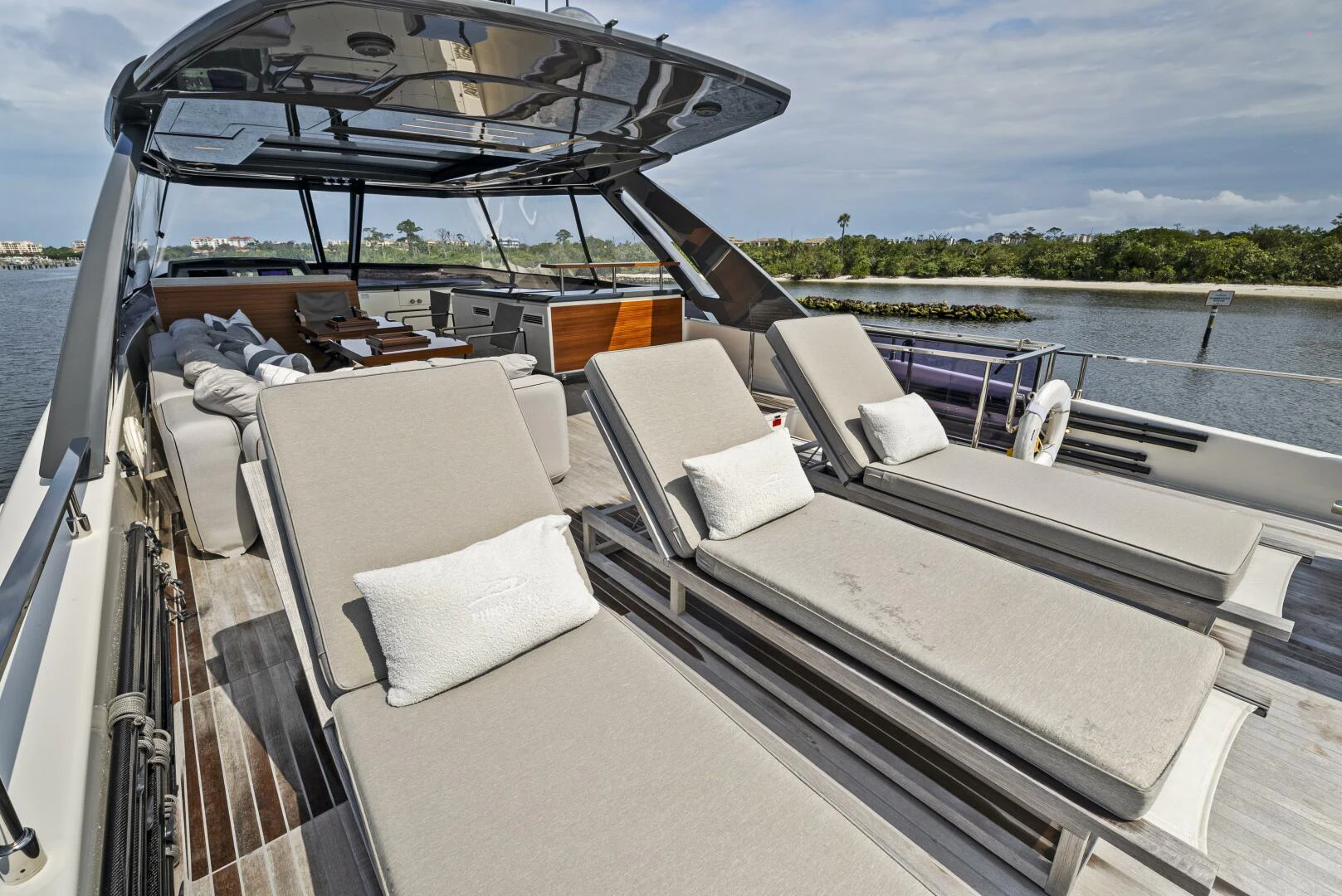 a boat with pillows on the deck aboard PINCH ME Yacht for Sale
