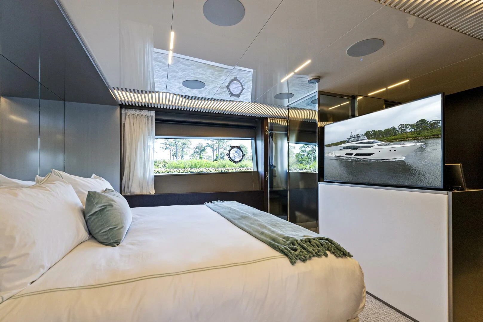 a bed in a room aboard PINCH ME Yacht for Sale
