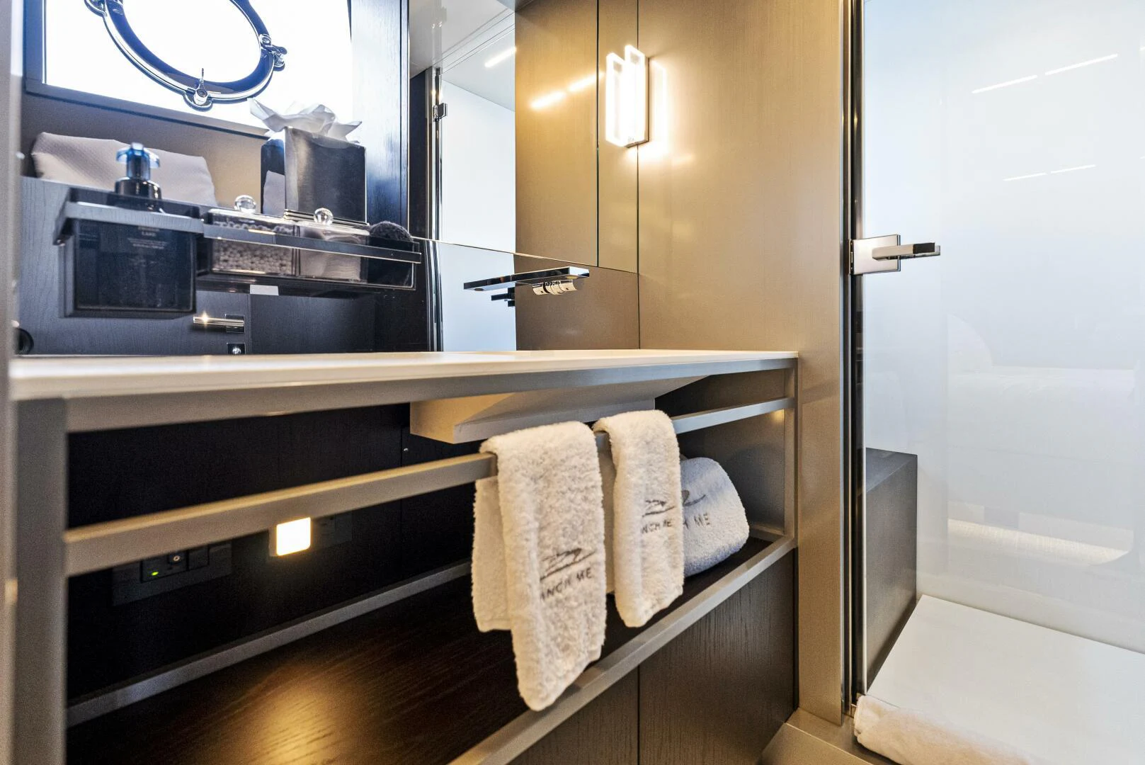 a towel on a bar aboard PINCH ME Yacht for Sale
