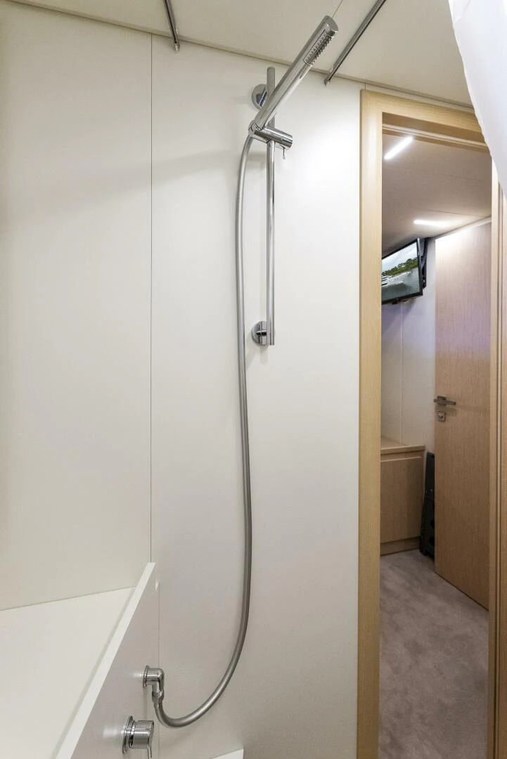 a shower unit in a bathroom aboard PINCH ME Yacht for Sale