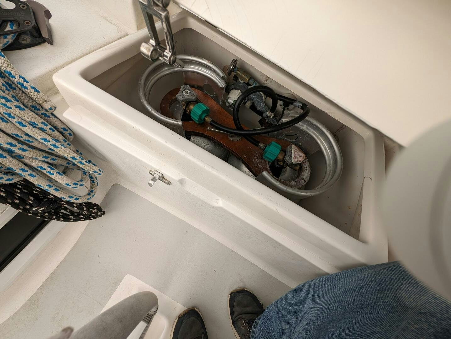 a sink with a faucet aboard MOJO Yacht for Sale