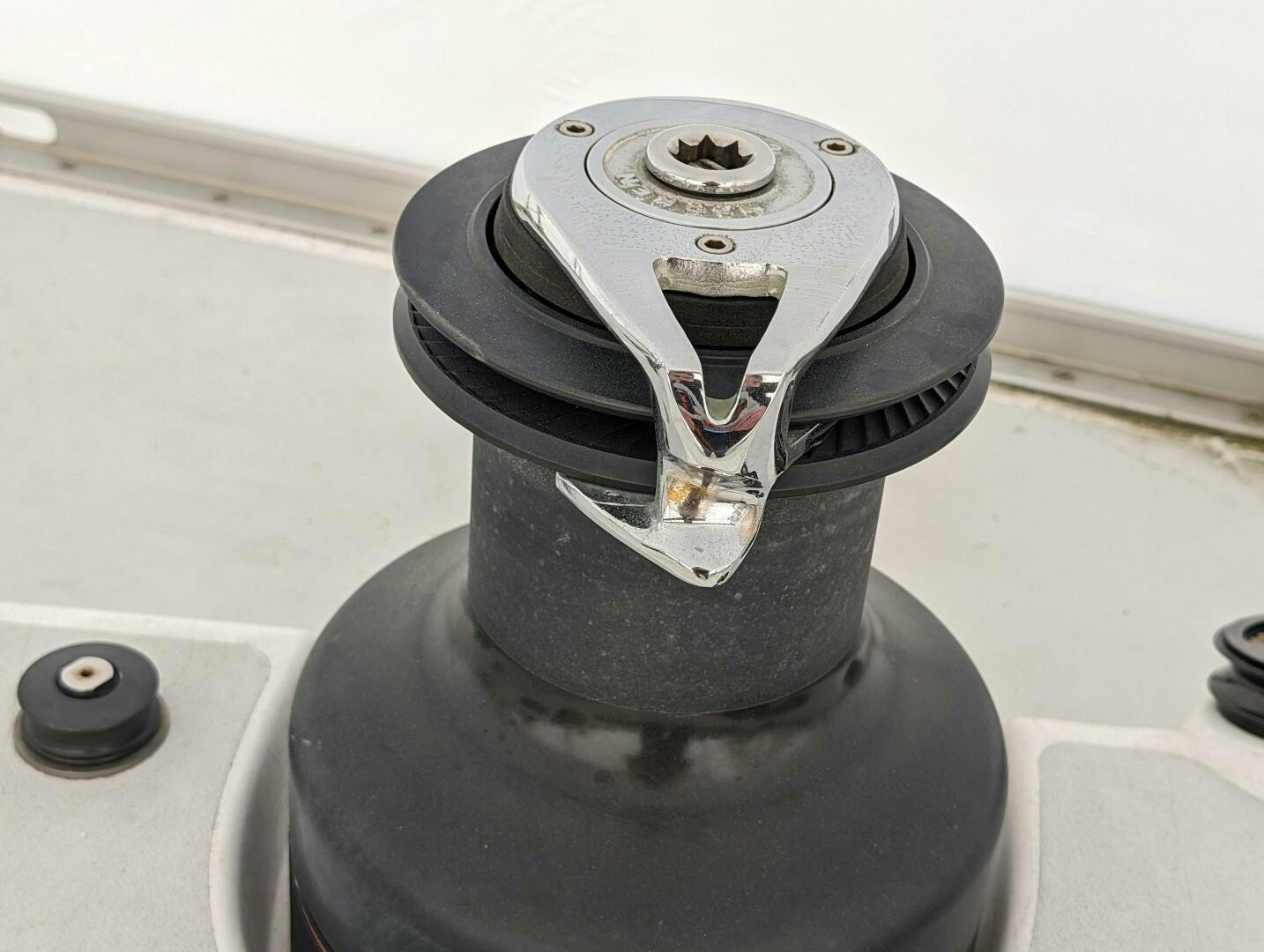 a close-up of a tire aboard MOJO Yacht for Sale
