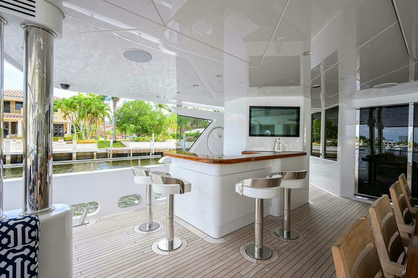a room with a table and chairs aboard NEENAH Yacht for Sale