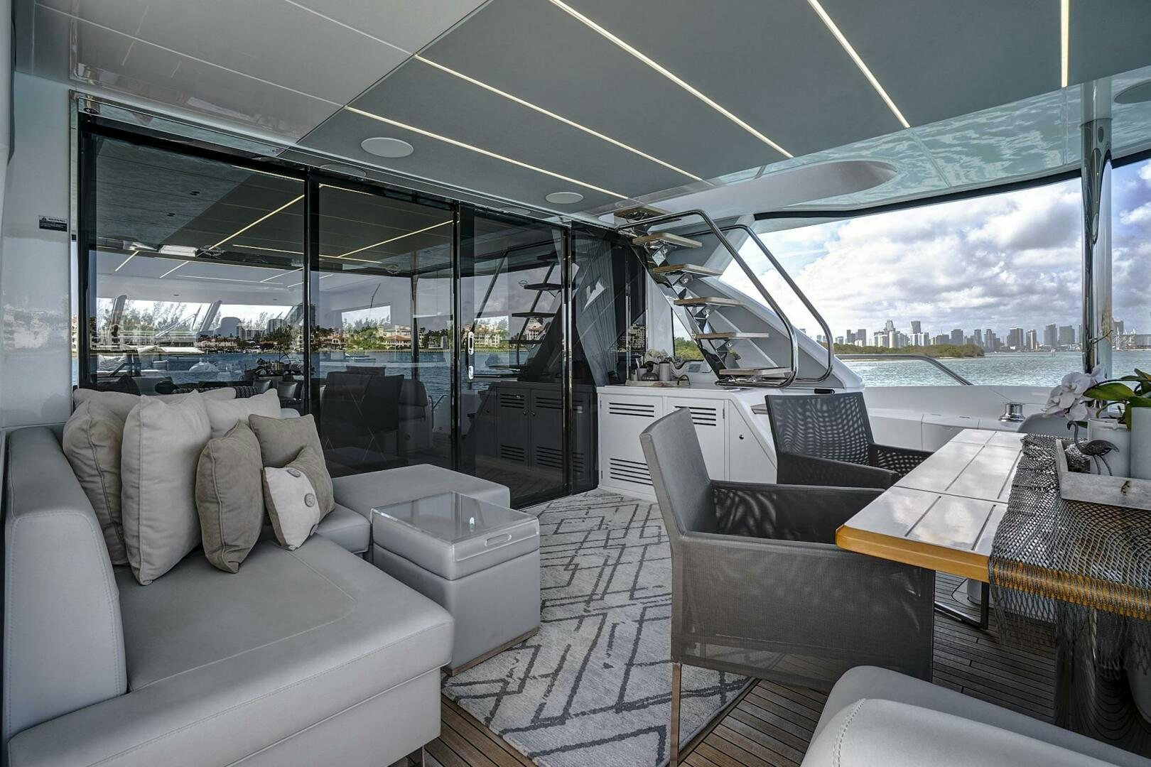 inside of a car aboard SEA ONE Yacht for Sale