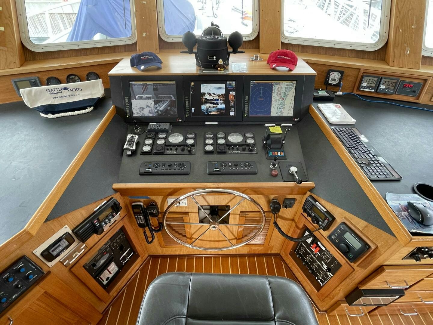 a room with a computer and other electronics on it aboard TRAVELLER II Yacht for Sale