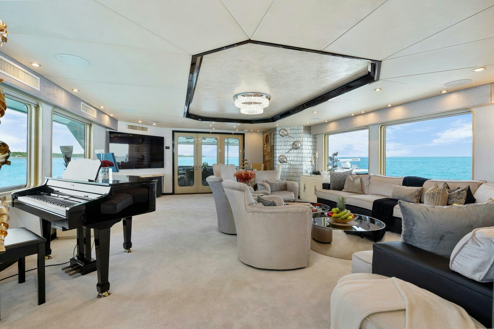 a living room with a large window aboard SWEET ESCAPE Yacht for Sale
