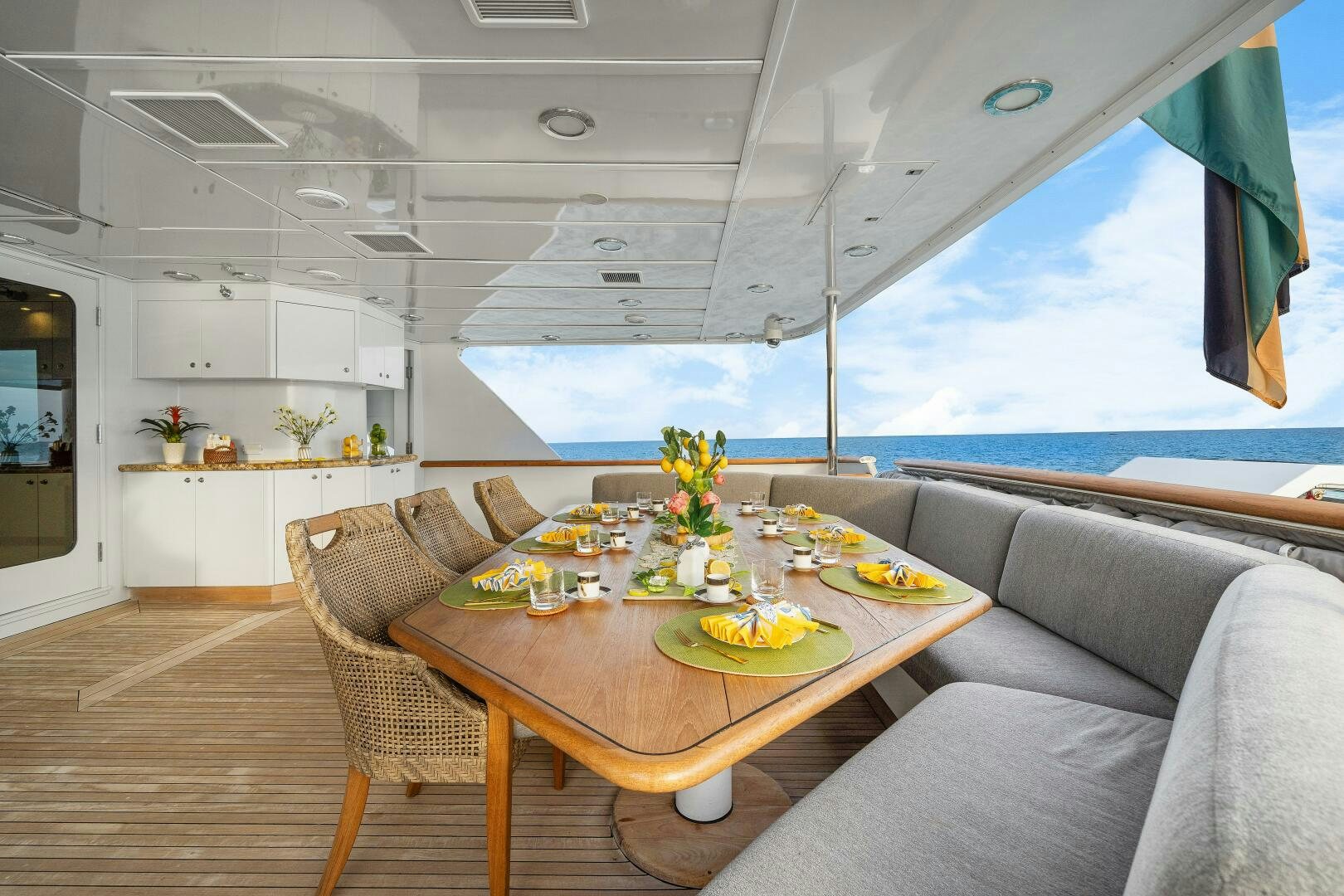 a dining table in a boat aboard SWEET ESCAPE Yacht for Sale