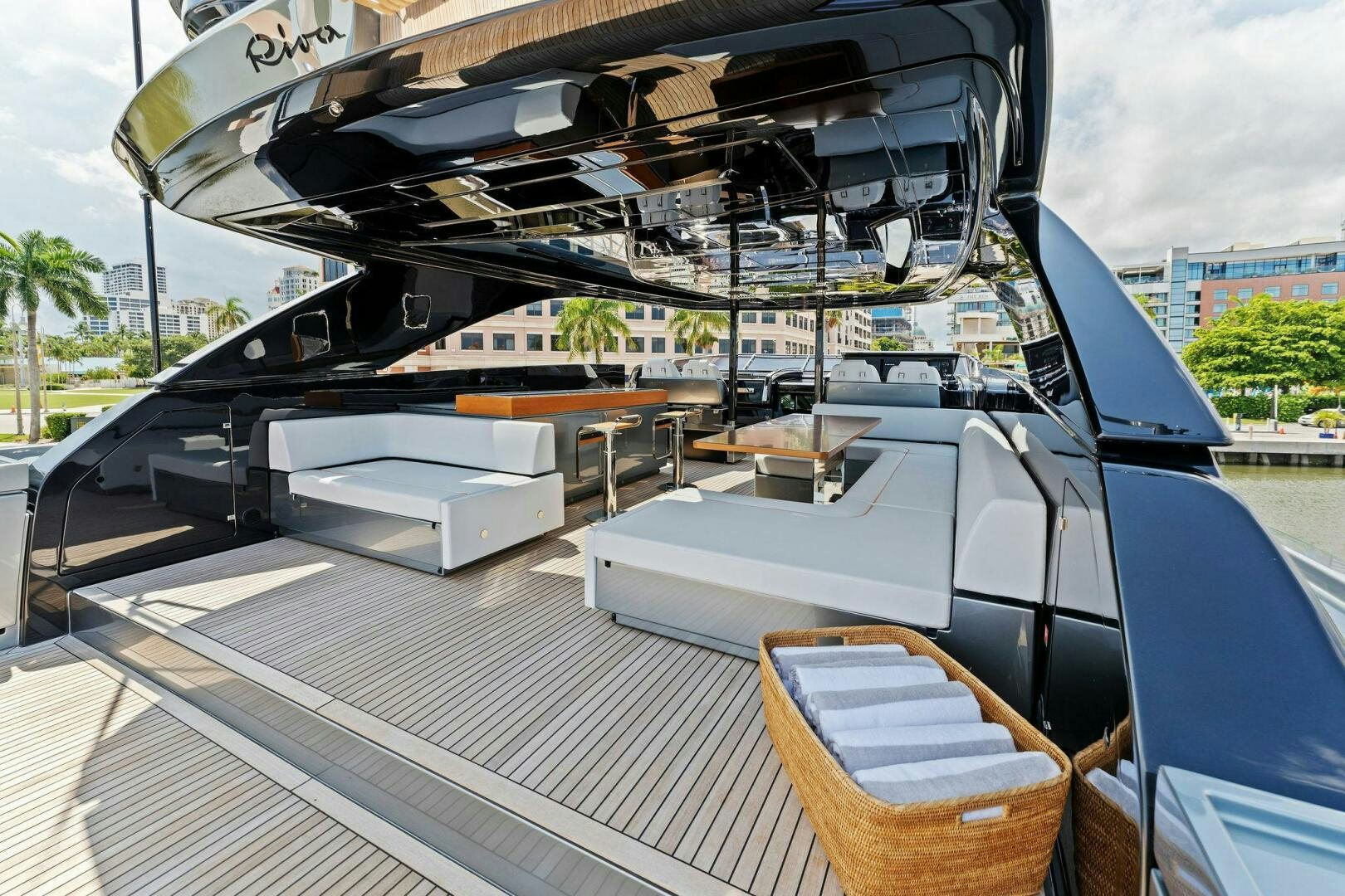 a boat on the deck aboard RIVA 110/29 Yacht for Sale
