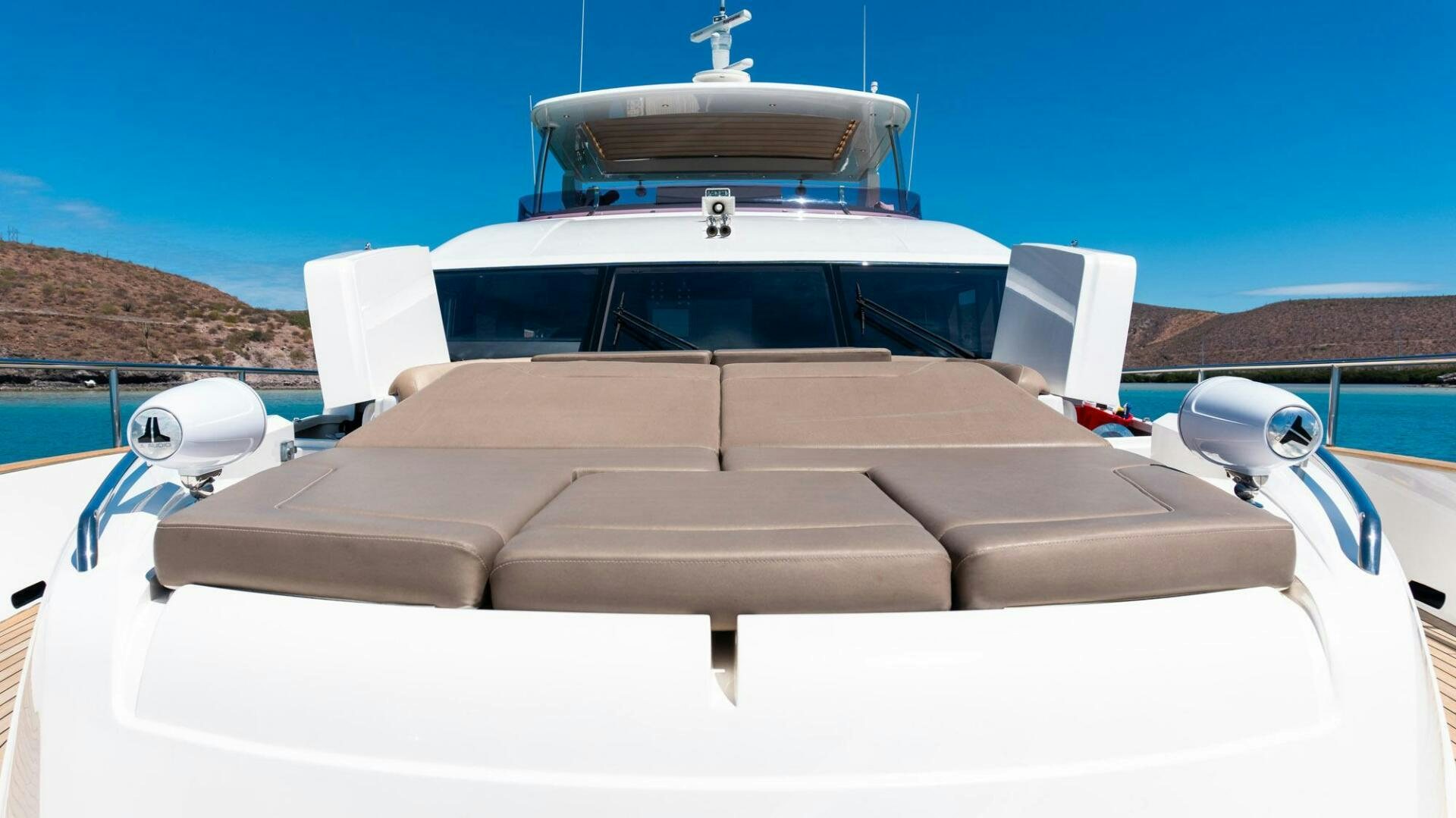 a white boat with a white roof aboard SATORI Yacht for Sale