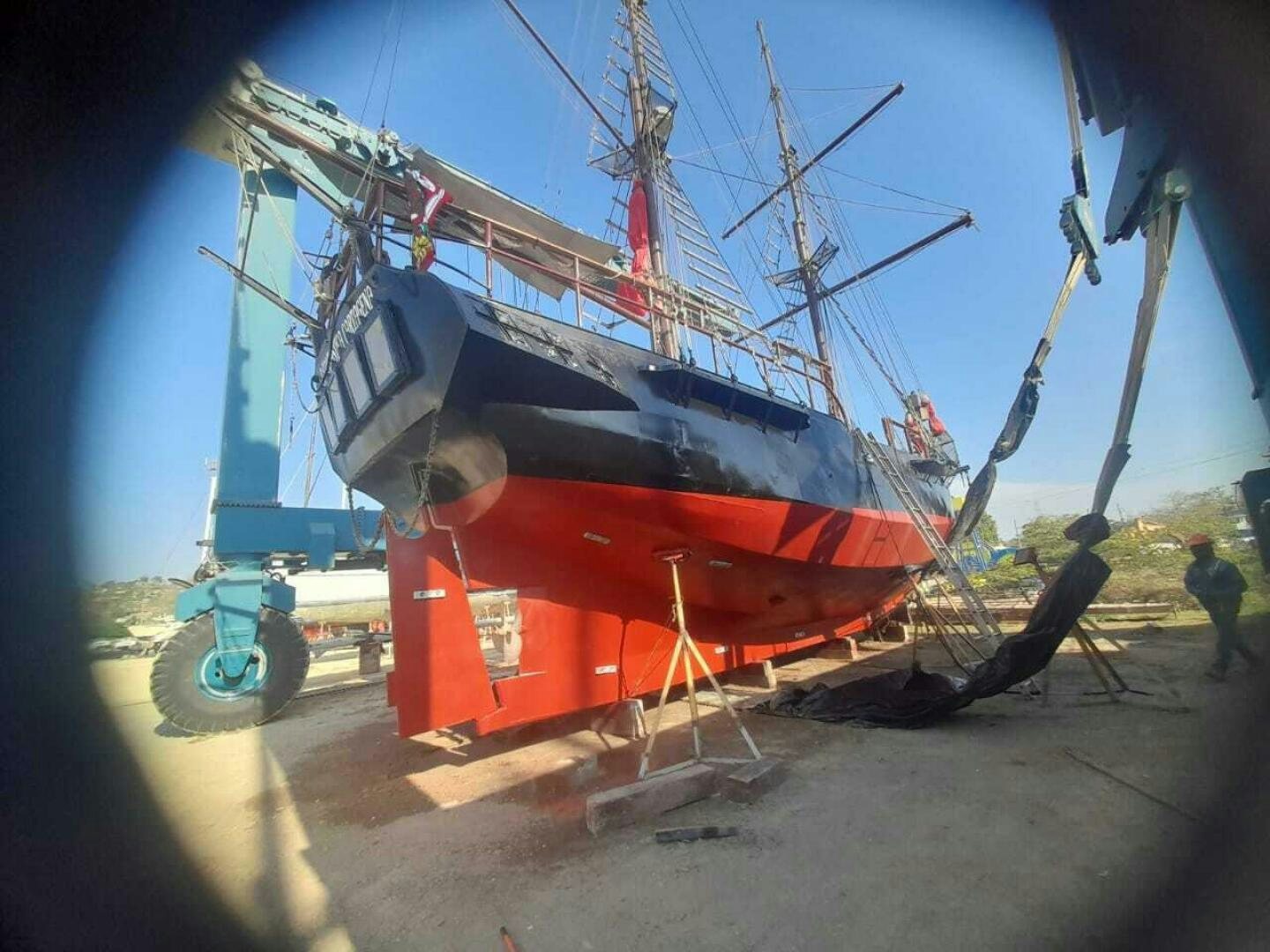 a large ship with a large crane aboard LA FANTASTICA Yacht for Sale