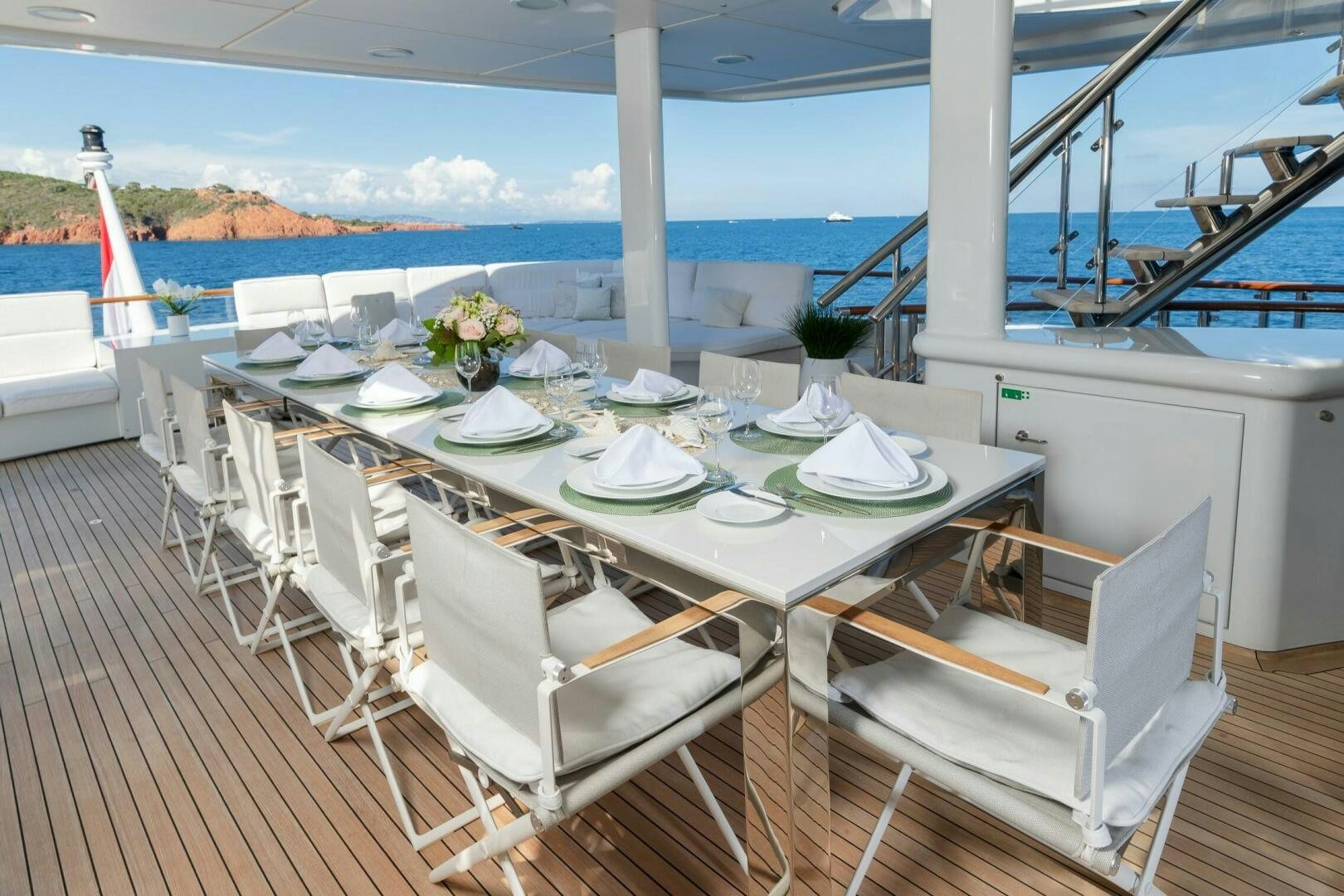 a table set for a meal aboard FRIENDSHIP Yacht for Sale